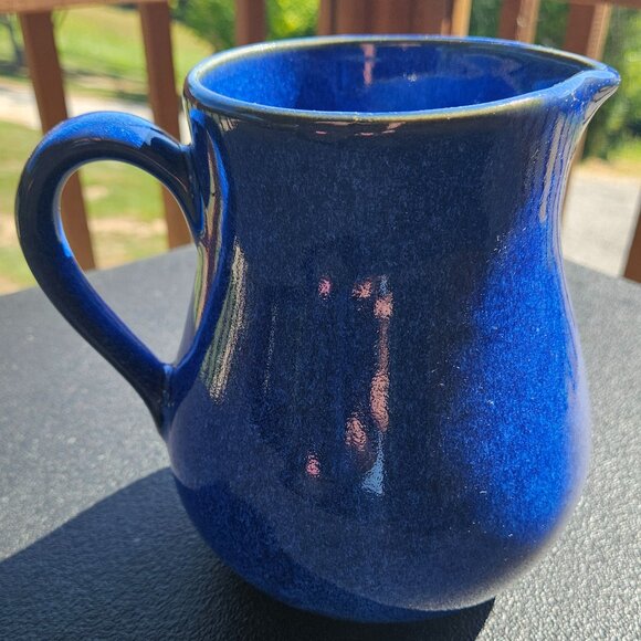 Vintage 2003 Pigeon River Pottery Handmade Blue Marble Glazed 7 Inch Pitcher - Picture 1 of 16